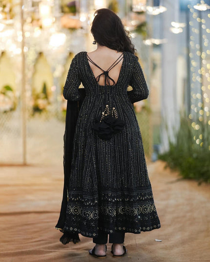 Black Faux Georgette Embroidered Gown with Dupatta