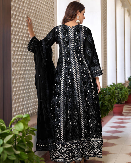 Black Faux Georgette Embroidered Pant Kameez