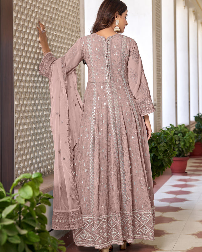 Dusty Beige Faux Georgette Embroidered Pant Kameez