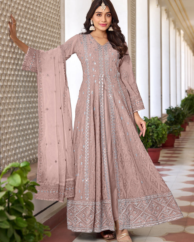 Dusty Beige Faux Georgette Embroidered Pant Kameez