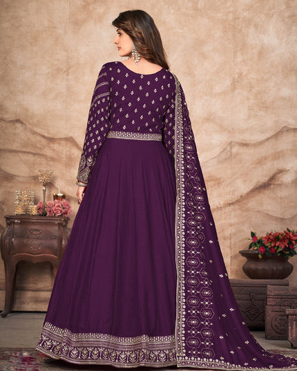 Wine Art Silk Embroidered Anarkali Suit