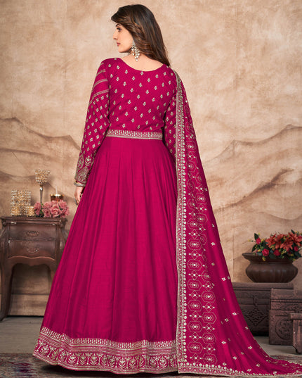 Raspberry Pink Art Silk Embroidered Anarkali Suit