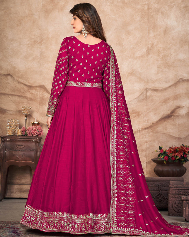 Raspberry Pink Art Silk Embroidered Anarkali Suit