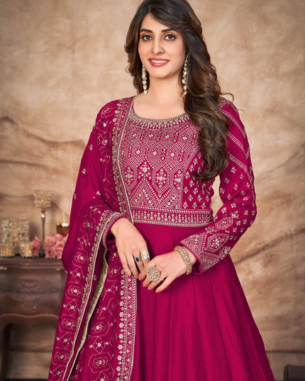 Raspberry Pink Art Silk Embroidered Anarkali Suit
