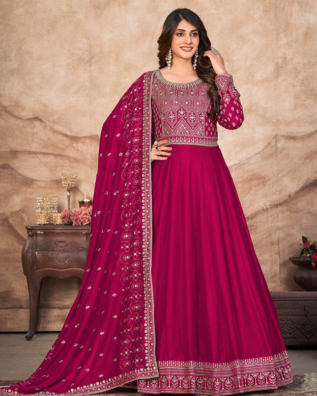 Raspberry Pink Art Silk Embroidered Anarkali Suit