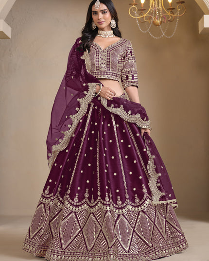 wine art silk embroidered lehenga choli
