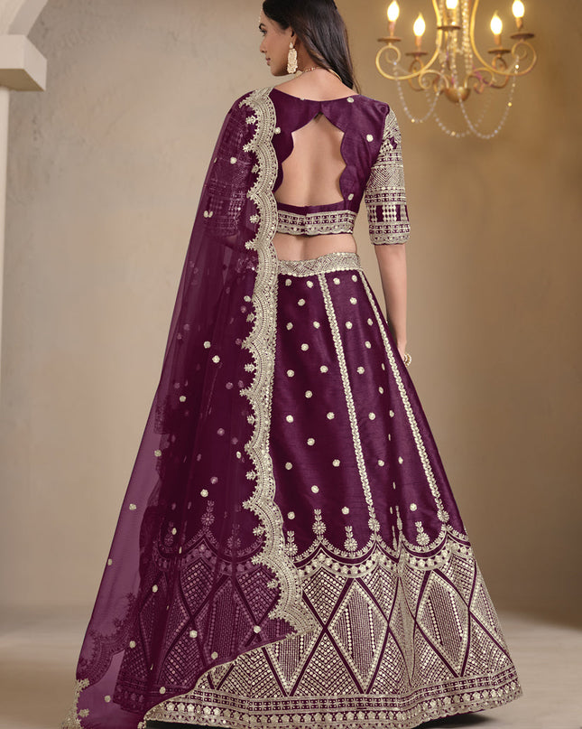 wine art silk embroidered lehenga choli