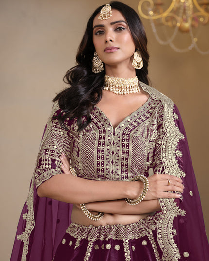 wine art silk embroidered lehenga choli