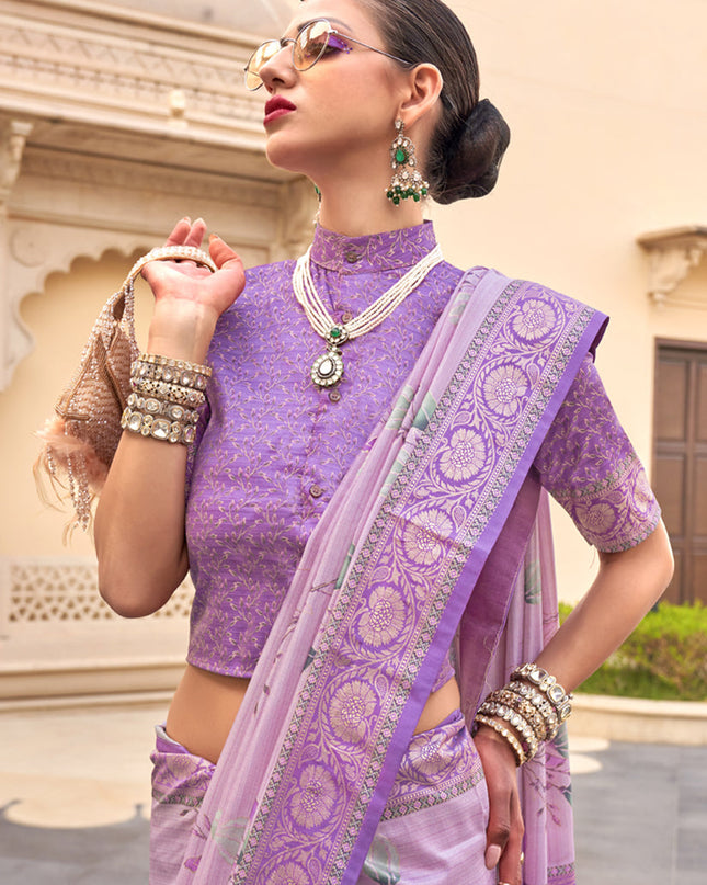 Onion Pink Silk Floral Printed Saree for Festival