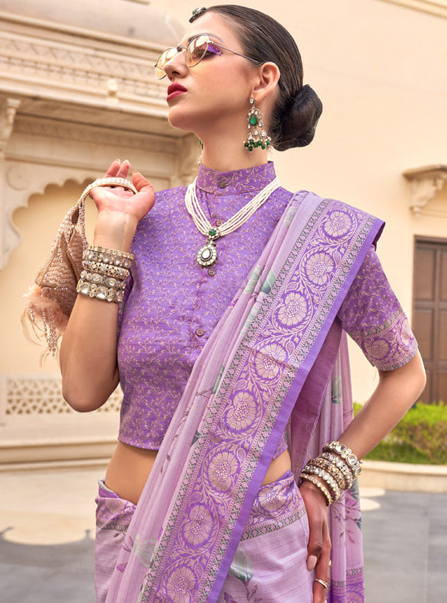 Onion Pink Silk Floral Printed Saree for Festival