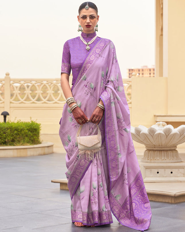Onion Pink Silk Floral Printed Saree for Festival