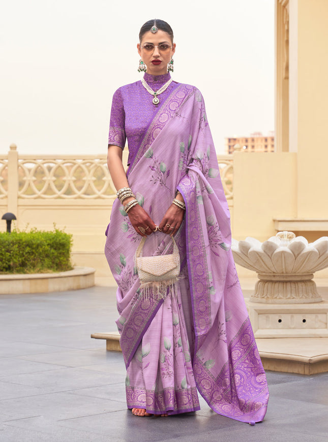 Onion Pink Silk Floral Printed Saree for Festival