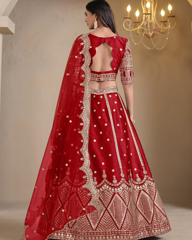hot red art silk embroidered lehenga choli
