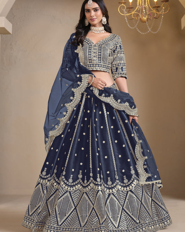 midnight blue art silk embroidered lehenga choli