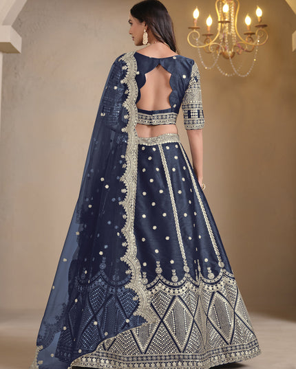 midnight blue art silk embroidered lehenga choli