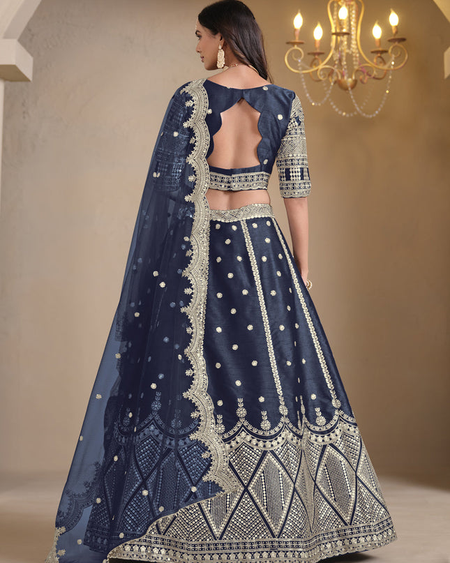 midnight blue art silk embroidered lehenga choli