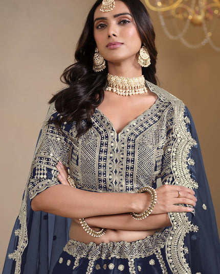 midnight blue art silk embroidered lehenga choli