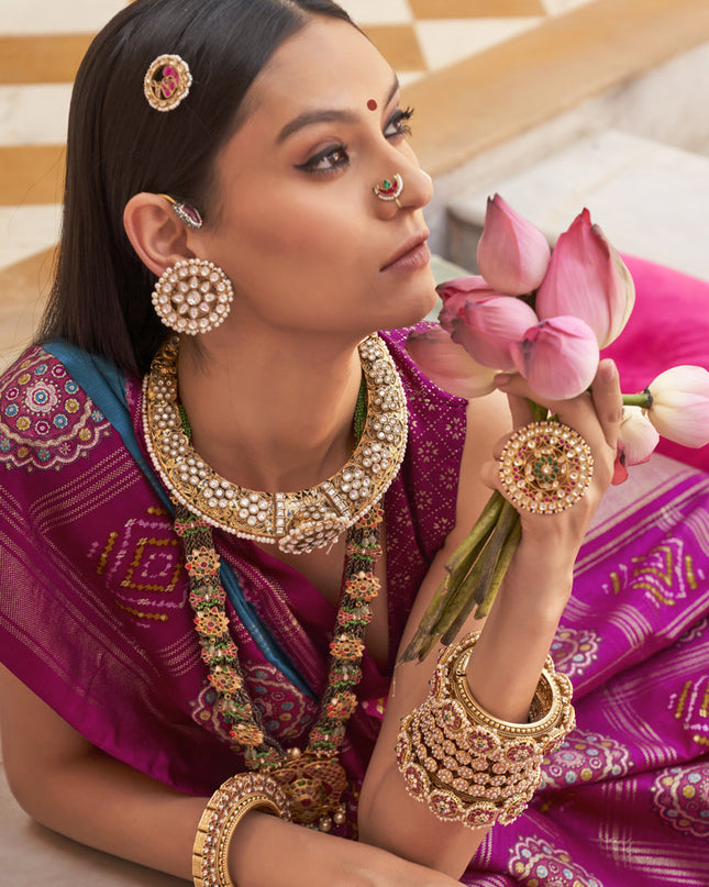 Azure Blue Silk Patola Print Design Saree