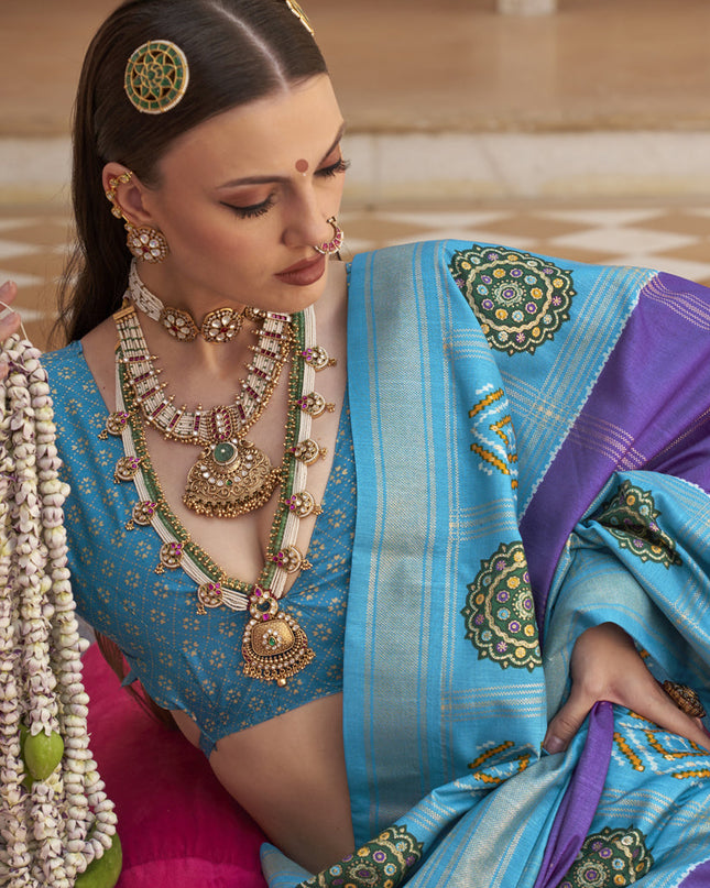 Purple Silk Patola Print Design Saree