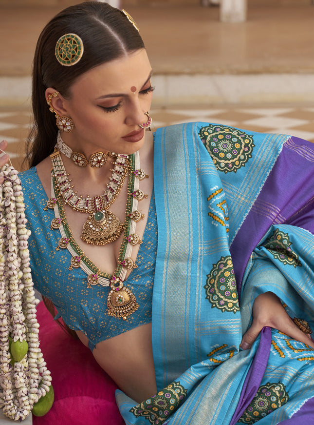 Purple Silk Patola Print Design Saree