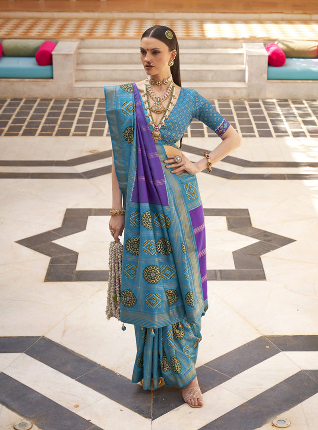 Purple Silk Patola Print Design Saree