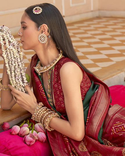 Pine Green Silk Patola Print Design Saree