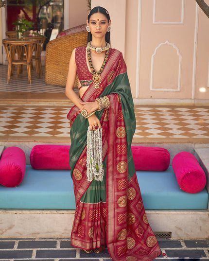 Pine Green Silk Patola Print Design Saree