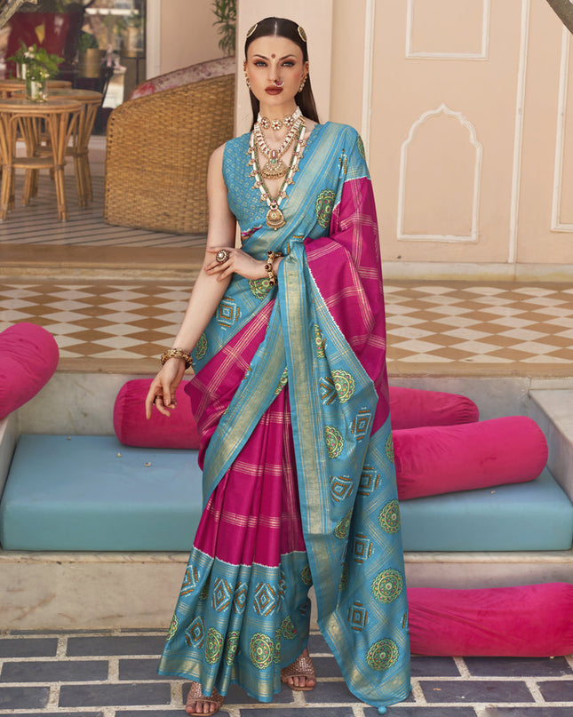 Raspberry Pink Silk Patola Print Design Saree