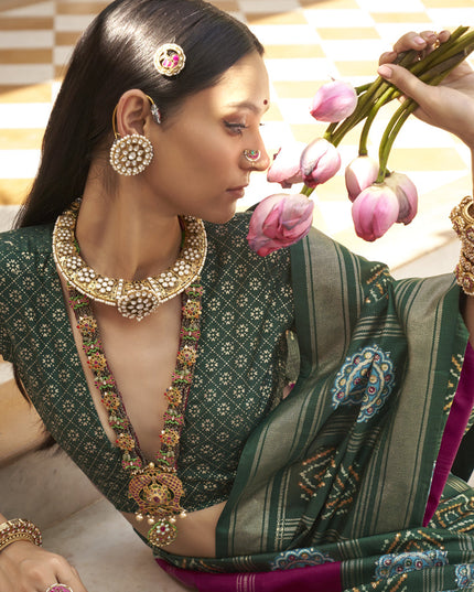 Wine Silk Patola Print Design Saree