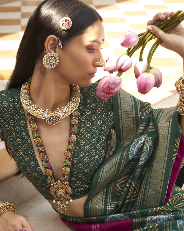 Wine Silk Patola Print Design Saree