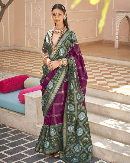 Wine Silk Patola Print Design Saree