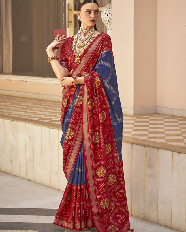 Navy Blue Silk Patola Print Design Saree