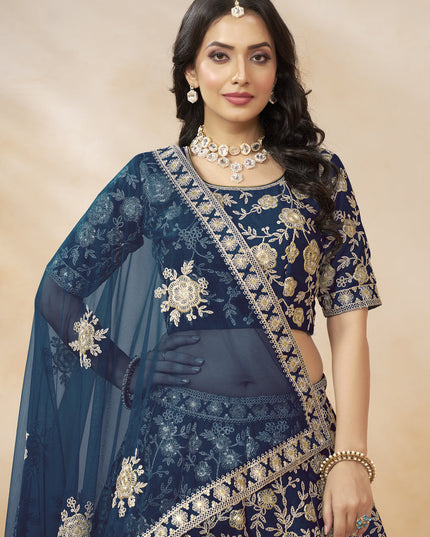 Navy Blue Art Silk Embroidered Wedding Lehenga Choli