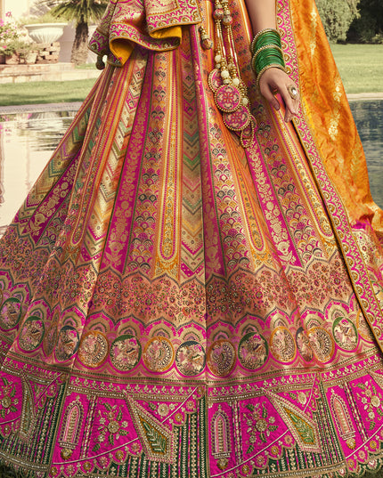 Flawless Multicolor Banarasi Silk Handwork Bridal Lehenga Choli Set