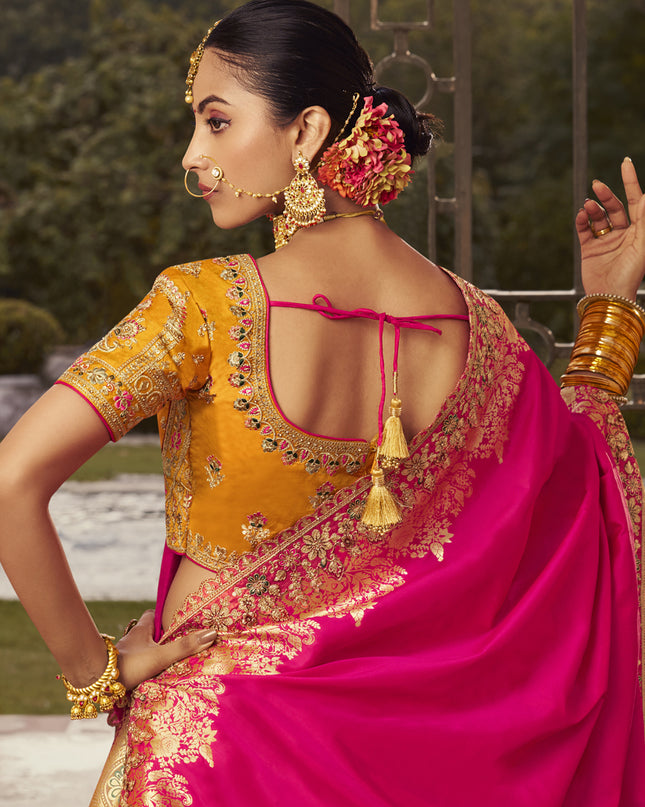 Graceful Multicolor Banarasi Silk Handwork Bridal Lehenga Choli Set