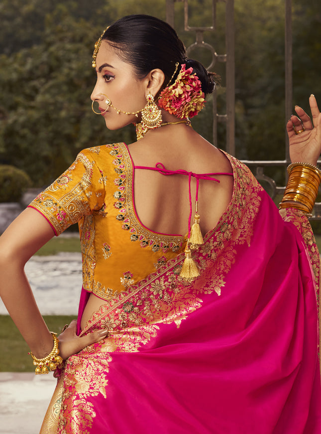 Graceful Multicolor Banarasi Silk Handwork Bridal Lehenga Choli Set