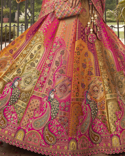 Graceful Multicolor Banarasi Silk Handwork Bridal Lehenga Choli Set