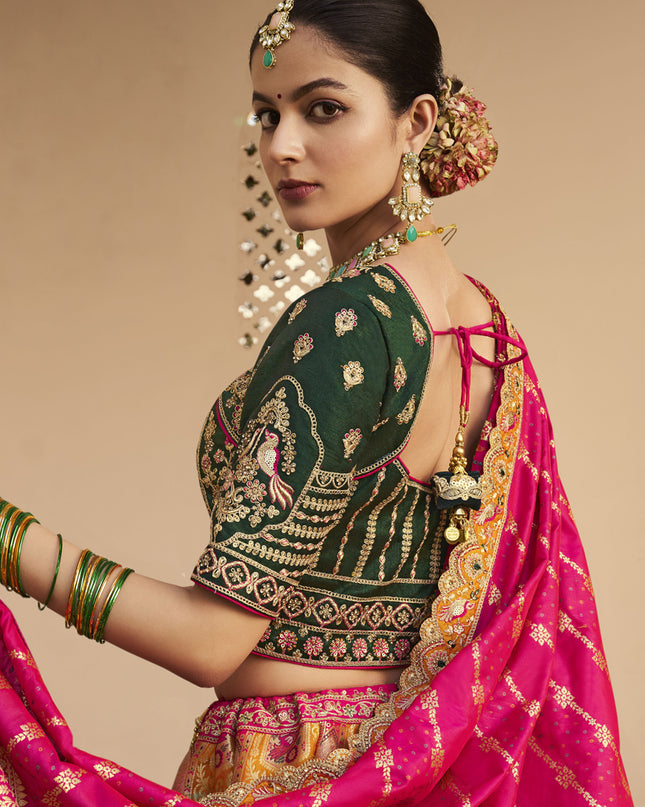 Luxurious Mustard Yellow Banarasi Silk Handwork Bridal Lehenga Choli Set