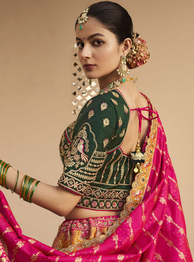 Luxurious Mustard Yellow Banarasi Silk Handwork Bridal Lehenga Choli Set