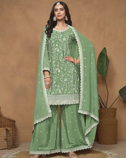 Fern Green Chinnon Embroidered Palazzo Kameez
