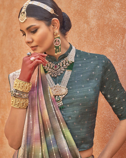 Multicolor Silk Embellished Festival Saree