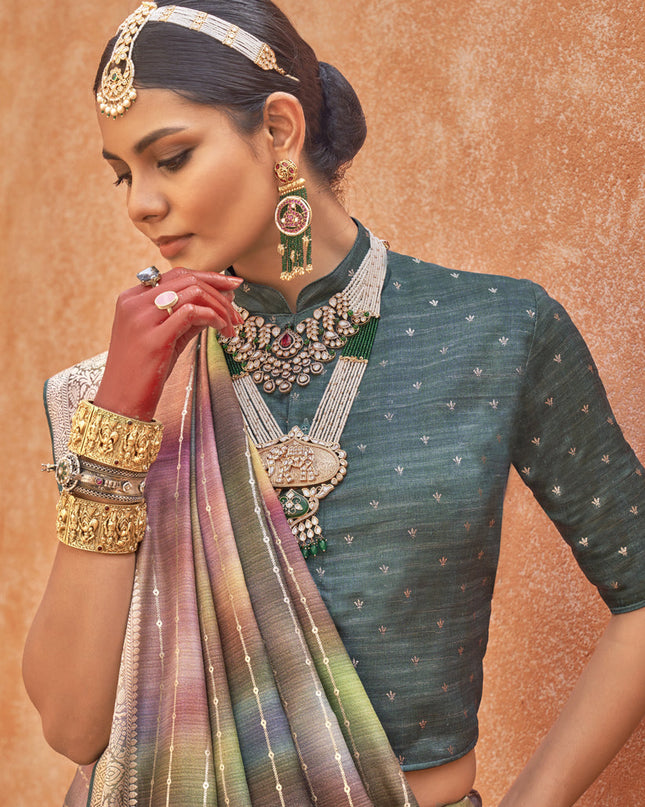 Multicolor Silk Embellished Festival Saree