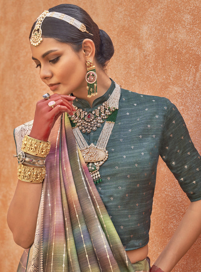 Multicolor Silk Embellished Festival Saree