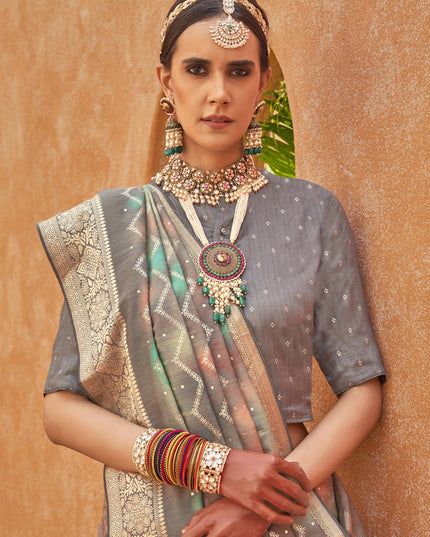 Multicolor Silk Embellished Festival Saree