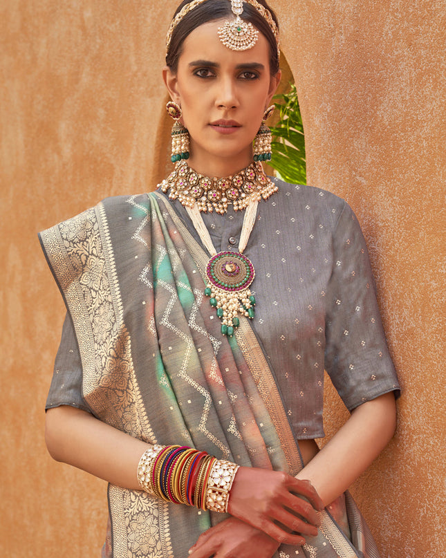 Multicolor Silk Embellished Festival Saree