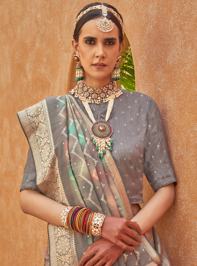 Multicolor Silk Embellished Festival Saree