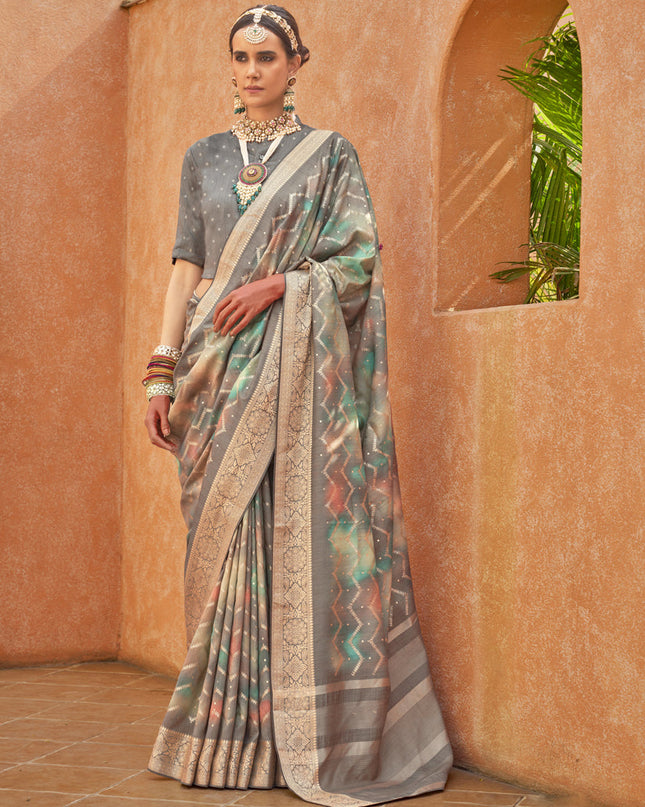 Multicolor Silk Embellished Festival Saree