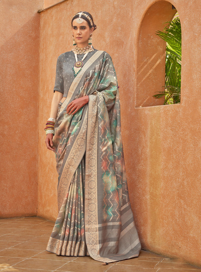Multicolor Silk Embellished Festival Saree