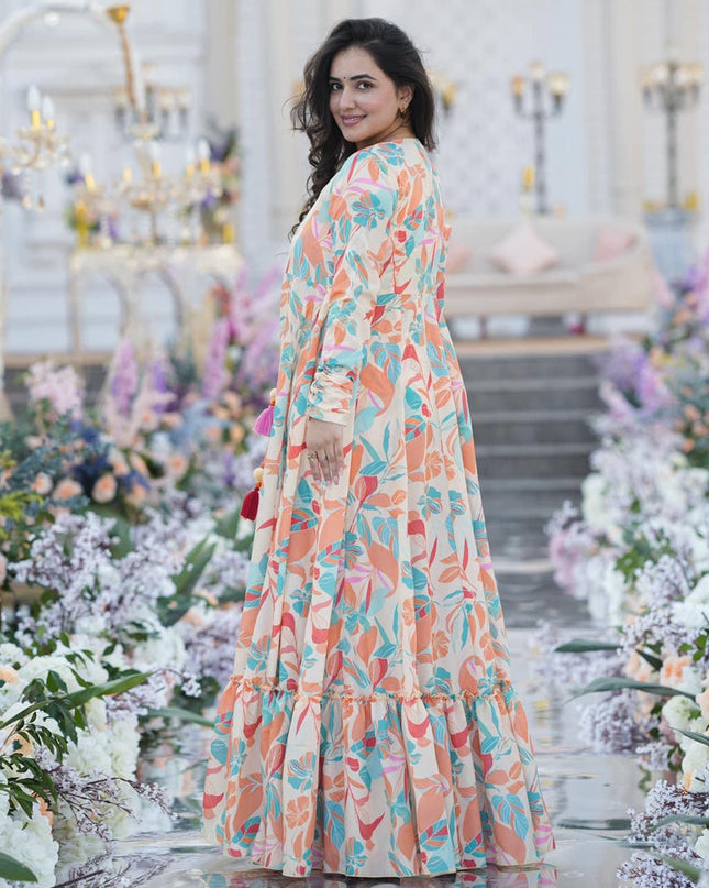 Multicolor Chinnon Printed Plus Size IndoWestern