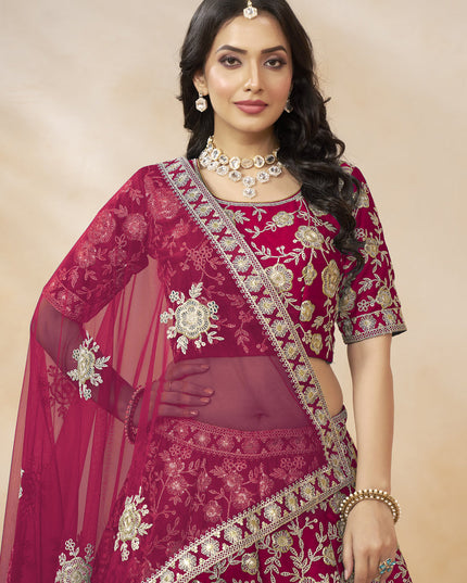 Raspberry Pink Art Silk Embroidered Wedding Lehenga Choli